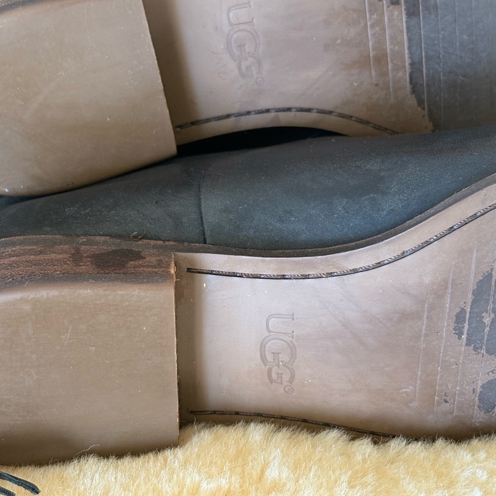 UGG Black Leather Ankle Boots | Back Zip | Stacked Heel. Size 6US - Picture 10 of 11